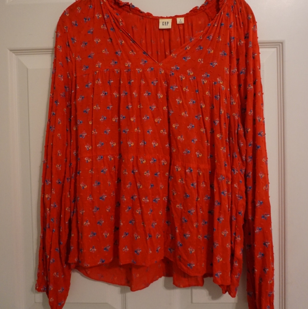Gap Red Patterned Boho Blouse (Euc) - image 1